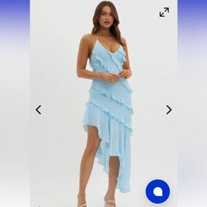 Arrabel Tiered Ruffle Asymmetric Midi Dress Blue